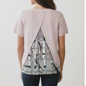 Sachin + Babi Pink Linen Short Sleeve Sweater w/ Mesh Patterned Back Size XS